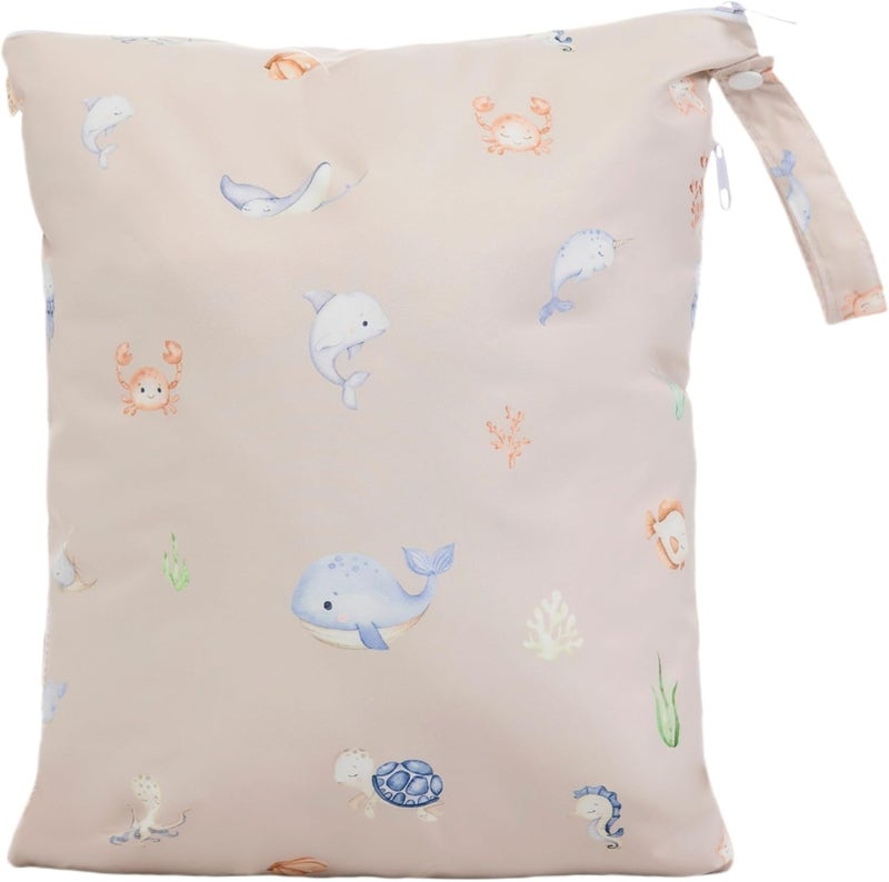 Ali+Oli Water Resistant Dual-Compartment Wet-Dry Bag for Travel, Hook to Stroller, Daycare, Diapers, Diaper Bag, Clutch Bag,15x12 inches (Undersea) - Image 1